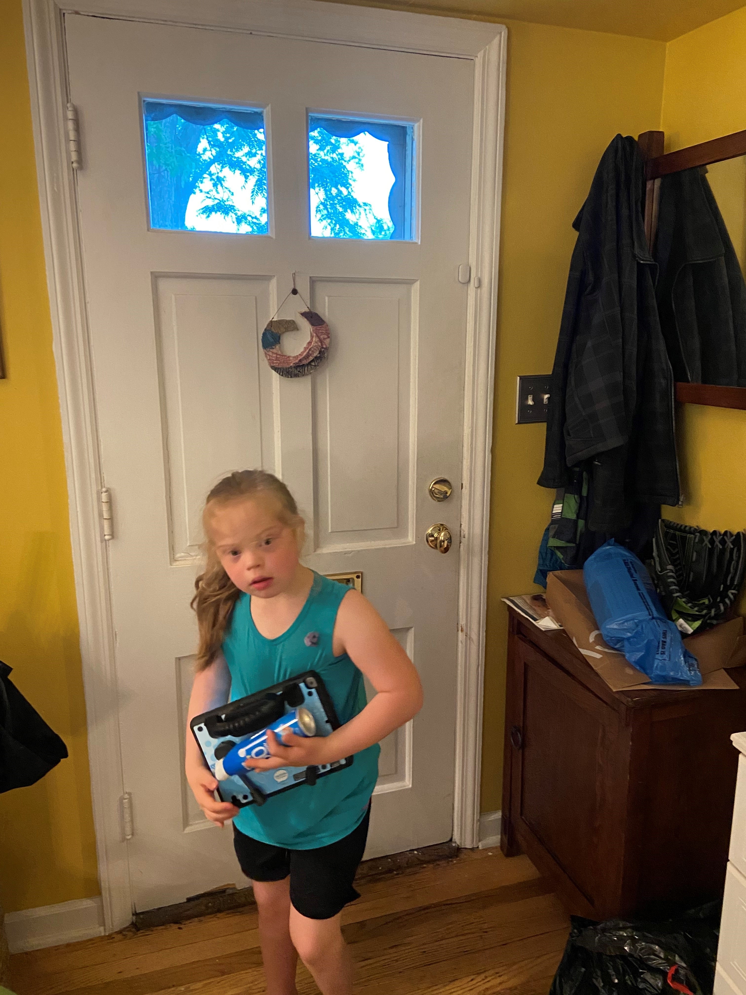 Bea at the front door